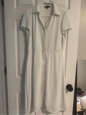 Tiana B White & Black Polka Dot Button Front Shirt Dress Size 6